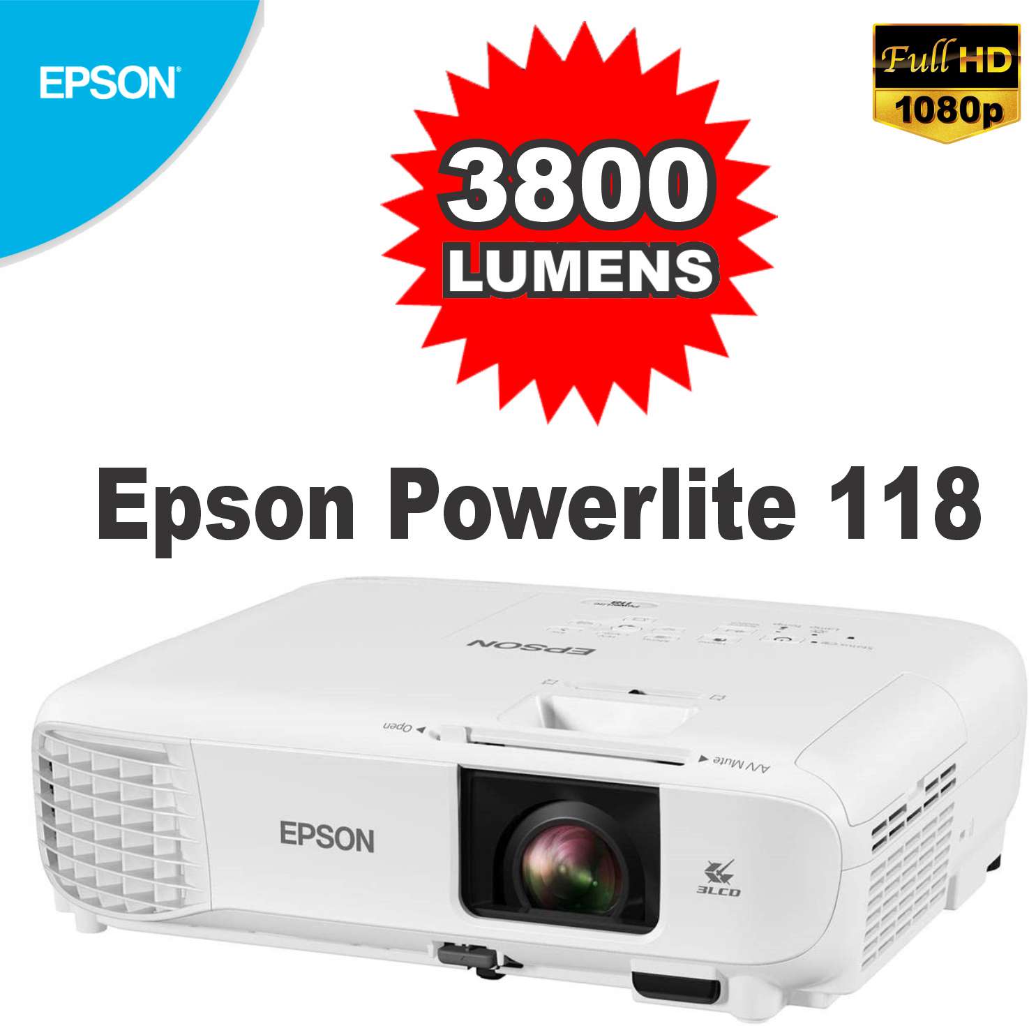 Proyector Epson Powerlite 118 3800 Ansi Lumens Ideal Presentaciones Grandes Salones- Mucha Potencia !!