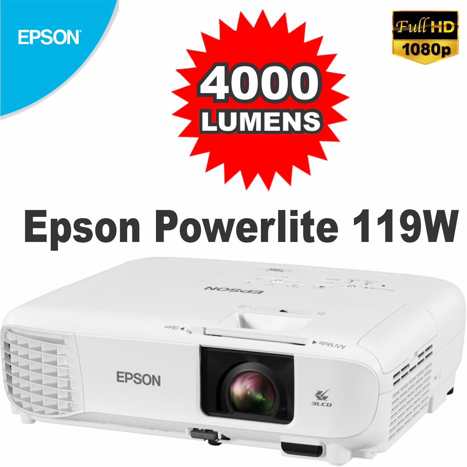 Proyector Epson Powerlite 119W 4000 Ansi Lumens Ideal Presentaciones Grandes Salones- Mucha Potencia !!
